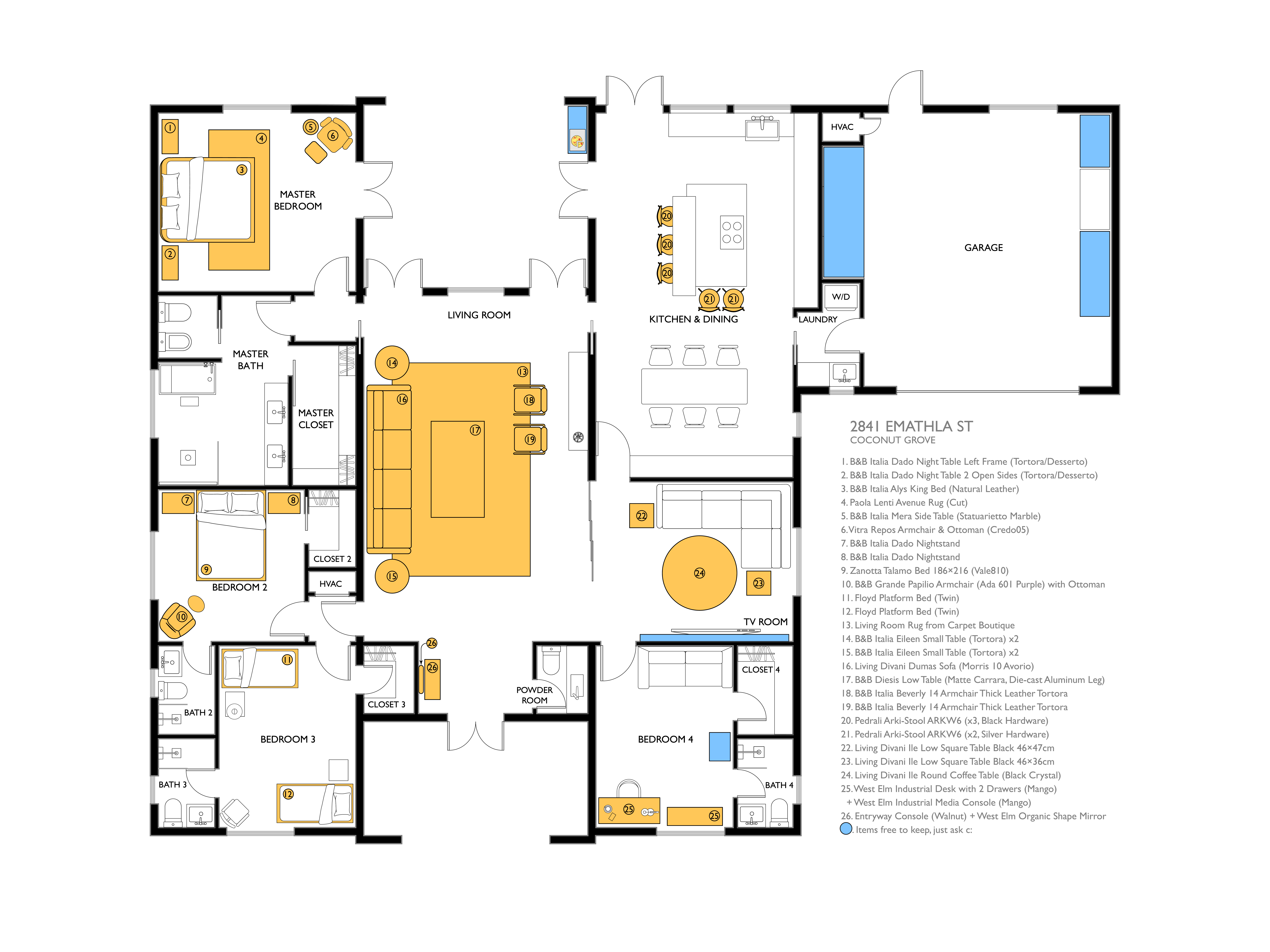 2841 Emathla St floor plan with furniture marked
